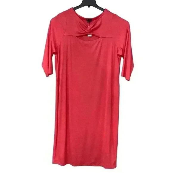 Lane Bryant Size 26/28 Pink Twist Neck Key Hole Knit Dress 3/4 Sleeves - Picture 1 of 4